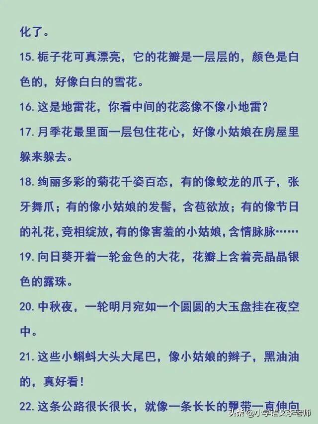 小学比喻句、拟人句、排比句、夸张句大全，快让孩子摘抄积累