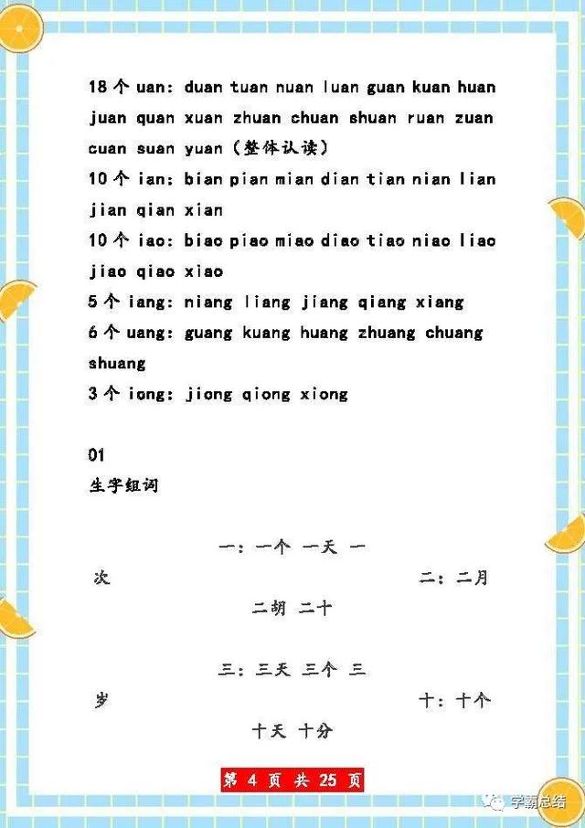 一年级上册语文：拼音、生字组词、反义词、多音字、短语、造句等