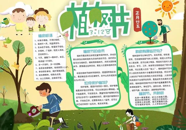 春天到了，植树节的手抄报~小学作文范文，孩子一定用得到！