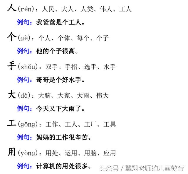 一年级语文上册《生字，组词，造句，常用成语积累》，强烈推荐