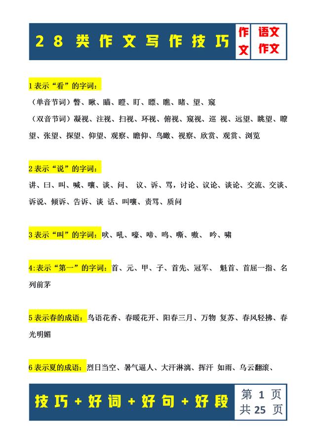 作文技巧：28类写作手法合集大全+好词好句好段汇总