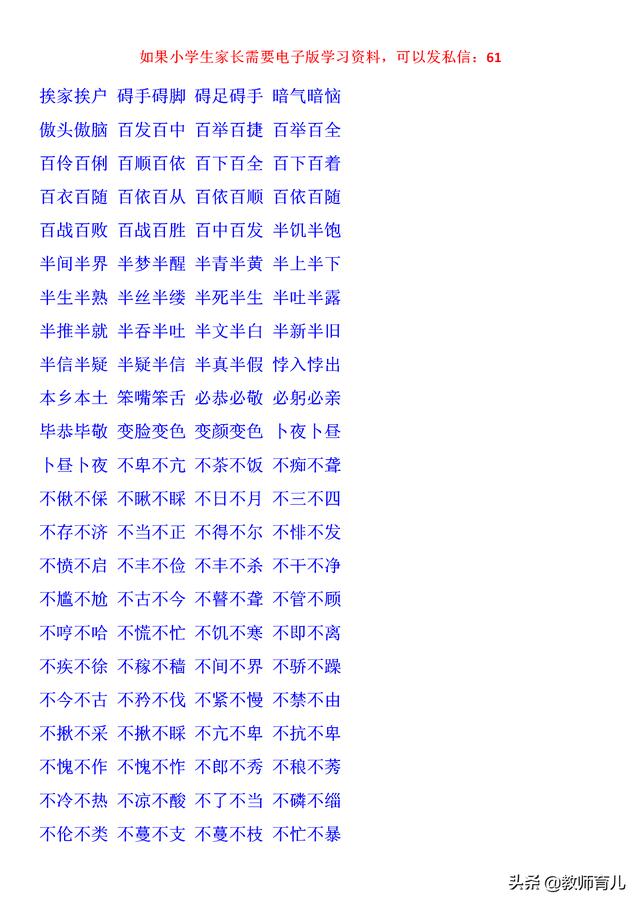 小学词汇分类ABB+ABAB+ABCC+AABB等7种形式，娃学习语文超有帮助