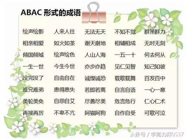 小学二年级语文常用词汇积累：ABB+AAB+AABC+AABC，都是必考的！