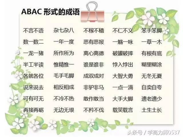 小学二年级语文常用词汇积累：ABB+AAB+AABC+AABC，都是必考的！