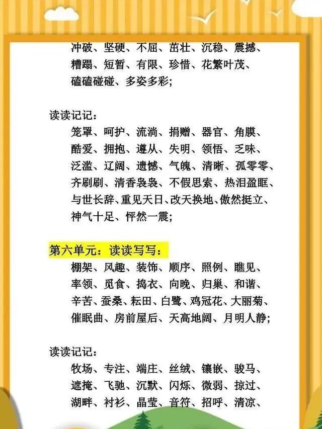 四年级语文：全册词语大全，暑假拿去练习的好资料！建议收藏