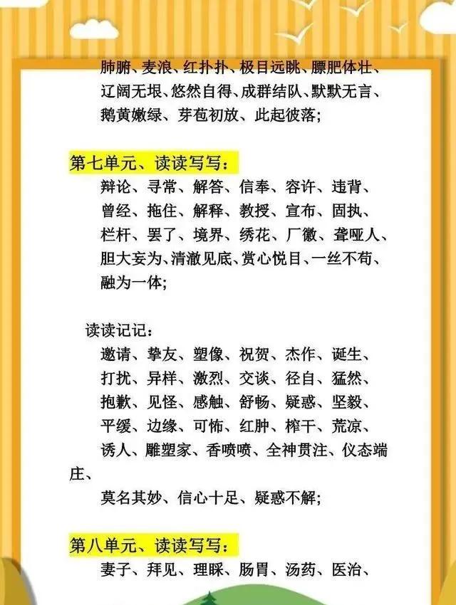 四年级语文：全册词语大全，暑假拿去练习的好资料！建议收藏