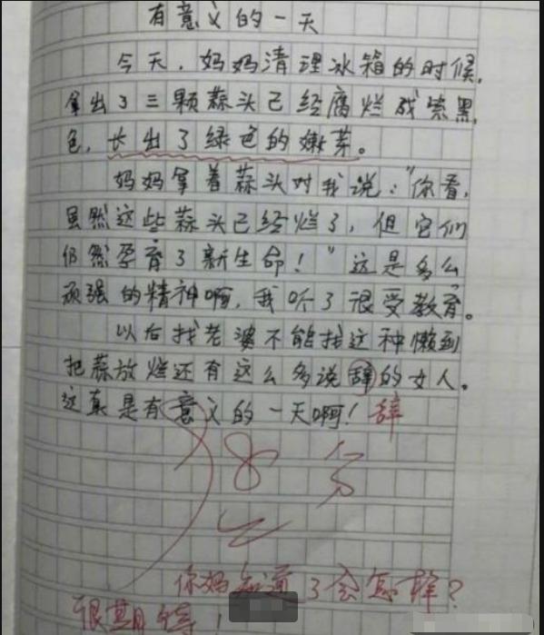 “边被打边说，你没吃饭吗？”小学生搞笑作文火了，老师憋不住笑